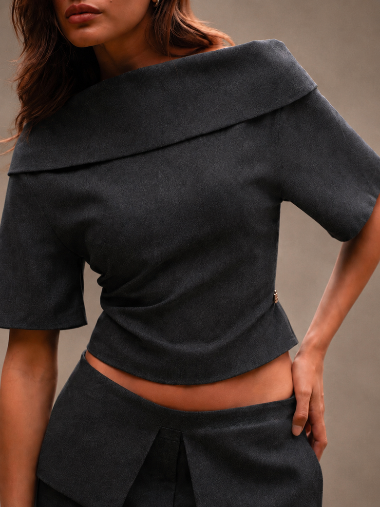 RŪH 01 Structured Top with folded high neckline and layered architectural paneling