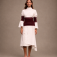 RŪH 03 Draped Waist Dress with a high-neck bodice, sheer wrapped waist, and asymmetric hem