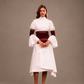 RŪH 03 Draped Waist Dress with voluminous sleeves and a softly draped skirt