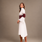 RŪH 03 Draped Waist Dress showing the high neckline and wrapped waist detail