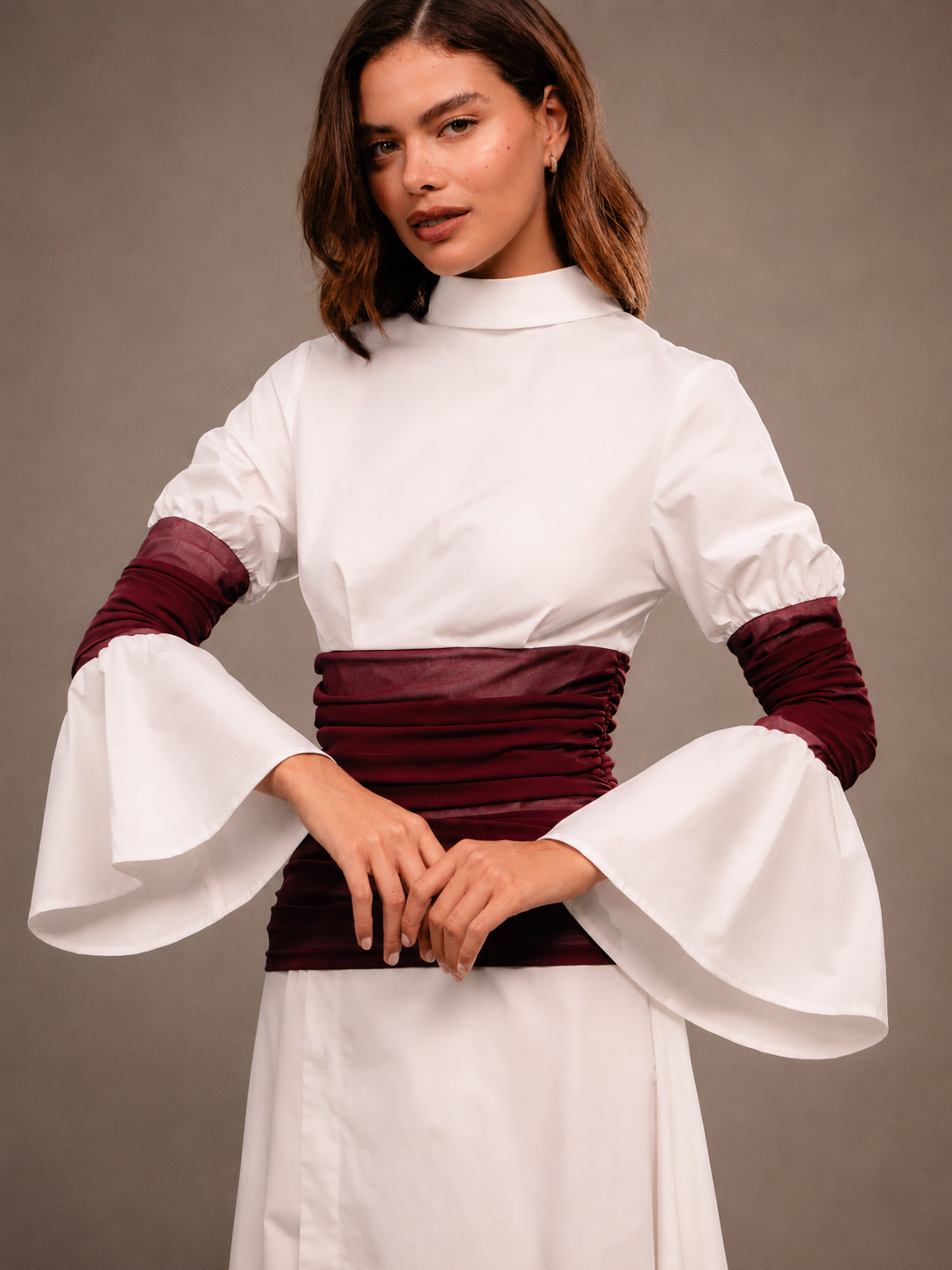 RŪH 03 Draped Waist Dress with layered bodice and asymmetric skirt