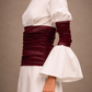 RŪH 03 Draped Waist Dress editorial view of the draped waist and soft volume