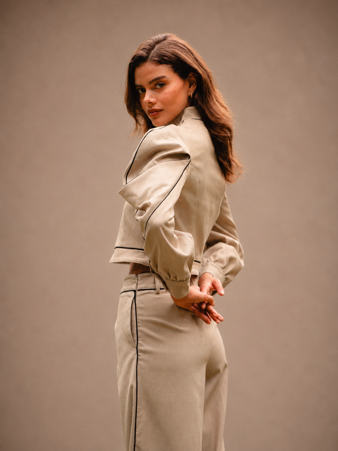 RŪH 02 Sculpted Jacket detail of contoured paneling and tailored construction