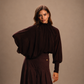 RŪH 05 Gathered Top with a high neckline, draped bodice, and voluminous sleeves