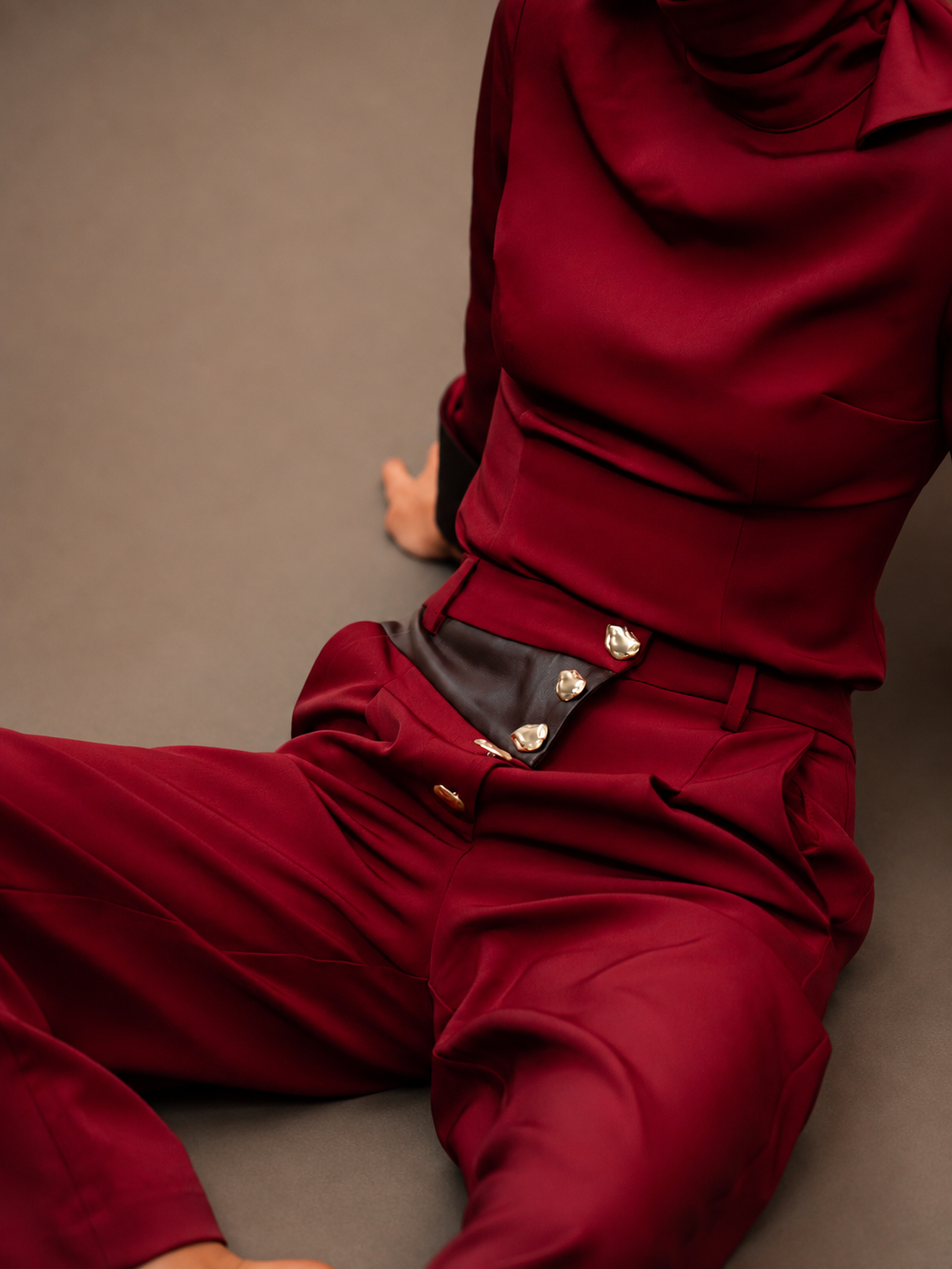 RŪH 04 Leather Trousers tailored wide-leg silhouette with a wrapped waist detail